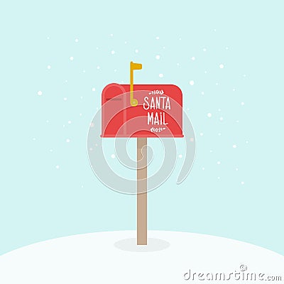 Outdoor Christmas mailbox. Santa Claus mail. Raised mailbox flag. Vector illustration, flat design Vector Illustration