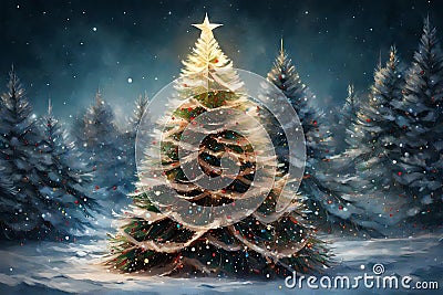 Beautifully adorned Christmas trees Stock Photo