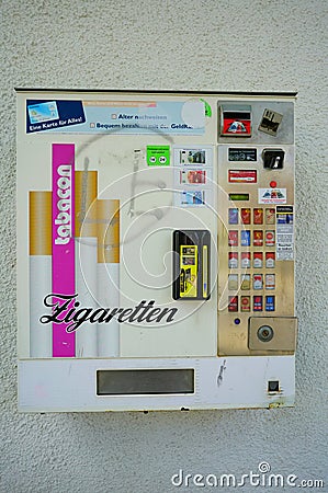 Outdoor Cigarette Vending Machine in Europe Editorial Stock Photo