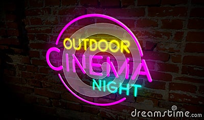 Outdoor cinema night neon Stock Photo