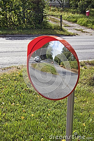 Outdoor convex safety mirror Stock Photo