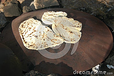 Outdoor Cooking Of Pita Bread Stock Photo