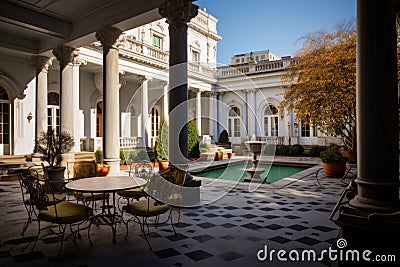 outdoor courtyard of an italianate mansion showing a belvedere Stock Photo