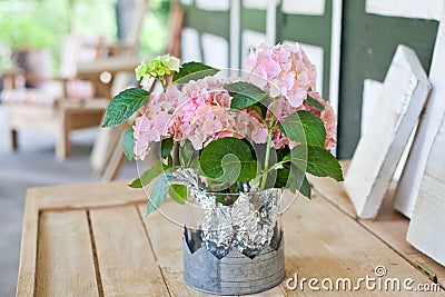 Outdoor decoration with bouquet of tender flowers Stock Photo