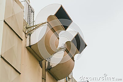 Outdoor exterior restaurant air pipe kitchen airduct Stock Photo