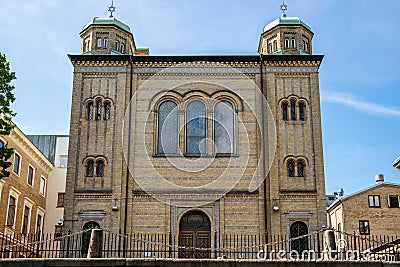 Outdoor facade front view of a historic famous jewish synagogue church building. Editorial Stock Photo