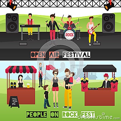 Outdoor Festival Banners Set Vector Illustration