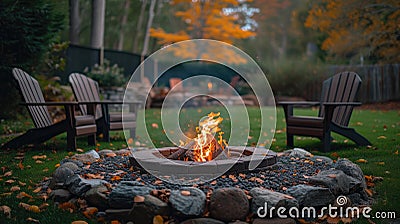 An outdoor fire pit in the backyard creates a warm haven, Ai Generated Stock Photo