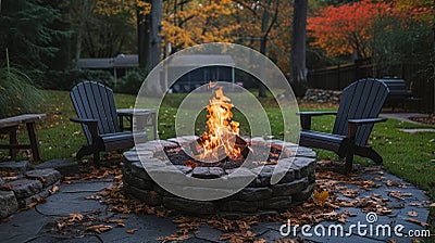 An outdoor fire pit in the backyard creates a warm haven, Ai Generated Stock Photo