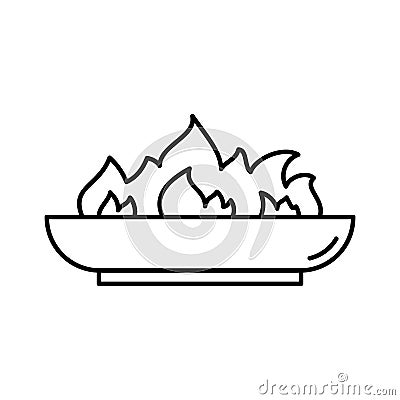Outdoor Fire Pit icon. Linear logo of low bonfire bowl. Black simple illustration of campfire, accessory for backyard, picnic in Vector Illustration