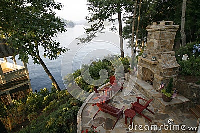 Outdoor Fireplace and Patio Stock Photo