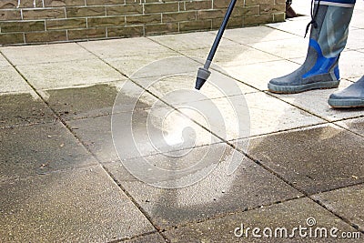 Outdoor floor cleaning with high pressure water jet Stock Photo