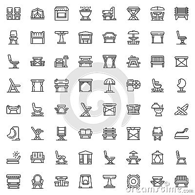 Outdoor furniture icons set outline vector. Garden deck Vector Illustration