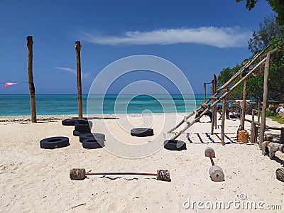 Outdoor gym on the beach on Zanzibar Stock Photo