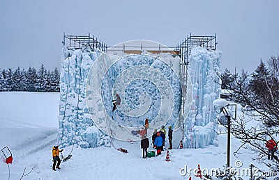 Outdoor ice climbing man made Editorial Stock Photo