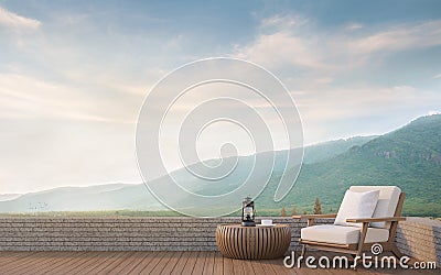 Outdoor living with mountain view 3d rendering image Stock Photo