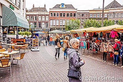 Outdoor Market in the center of Zwolle in Overijssel, the Netherlands Editorial Stock Photo