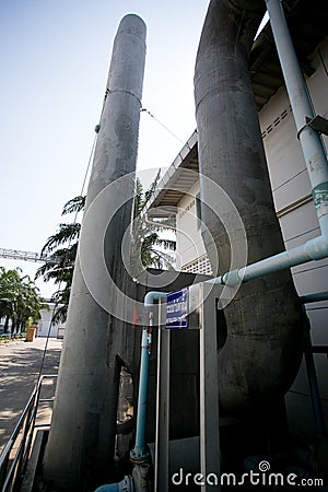 Outdoor metall air ducts ventilation system of a factory modern industry background image Stock Photo