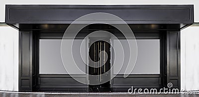 Outdoor mockup,store template,front view black of generic store facade with windows display Stock Photo