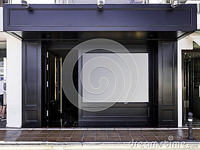 Outdoor mockup,store template,front view black of generic store facade with windows display Stock Photo