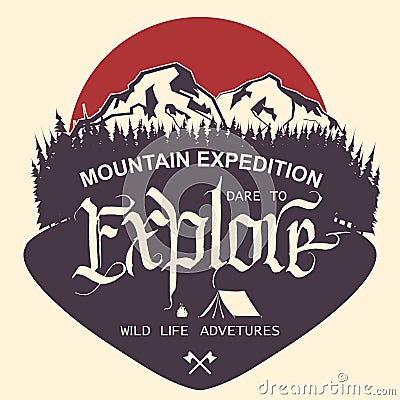 Outdoor Mountain expedition typography Vector Illustration