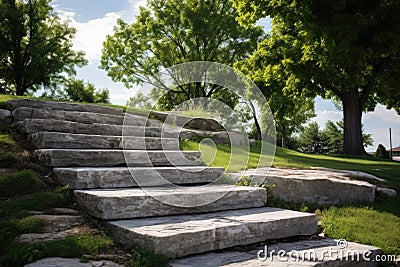 outdoor natural stone steps doubling as workout stairs Stock Photo