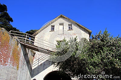 Outdoor of old prison building in Alcatraz, San Francisco CA Stock Photo