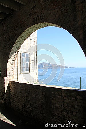 Outdoor of old prison building in Alcatraz, San Francisco CA Stock Photo