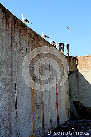 Outdoor of old prison building in Alcatraz, San Francisco CA Stock Photo