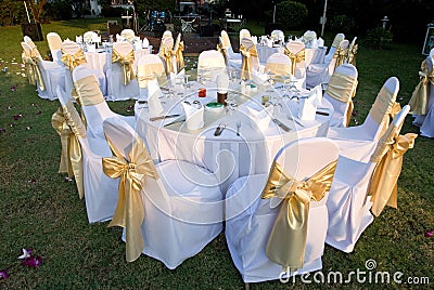 Outdoor party tables Stock Photo