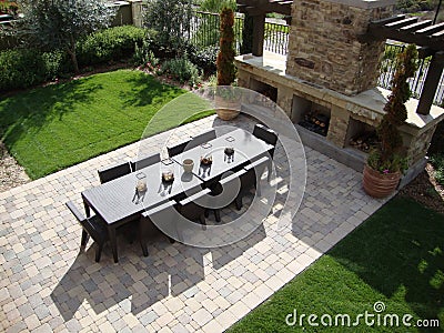 Outdoor Patio and Fireplace Stock Photo