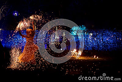 Outdoor performance by a fire entertainer in Norrviken, Sweden Editorial Stock Photo