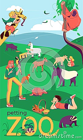 Outdoor Petting Zoo Background Vector Illustration