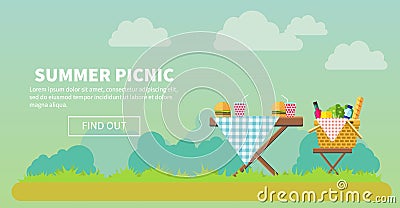 Outdoor picnic in park banner Vector Illustration