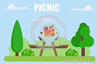 Outdoor picnic in park Vector Illustration