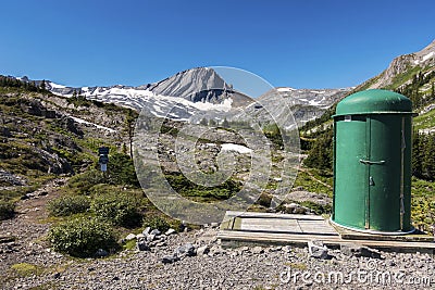 Outdoor Pit Toilet Outhouse Bathroom Biffy Structure Backcountry Camping Canadian Rocky Mountains Stock Photo