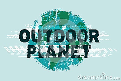 Outdoor planet. Editable background in black, green, blue colors. Landscape poster Vector Illustration