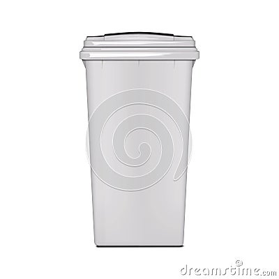 Outdoor plastic dustbin with hinged lid vector mockup. Blank white dust bin realistic mock-up. Trash can container template Vector Illustration