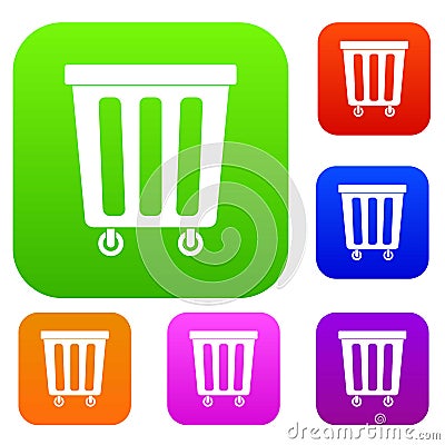 Outdoor plastic trash can set color collection Vector Illustration