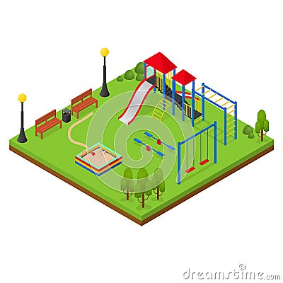 Outdoor Playground Isometric View. Vector Vector Illustration