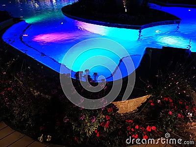 Outdoor pools in bright night colorful Stock Photo