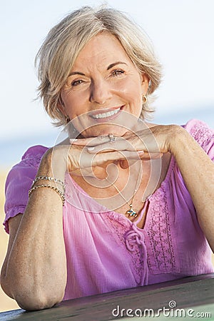 Outdoor Portrait Happy Senior Woman Stock Photo