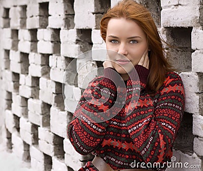 Outdoor portrait of beautiful redhair woman Stock Photo