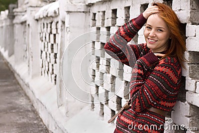 Outdoor portrait of beautiful redhair woman Stock Photo