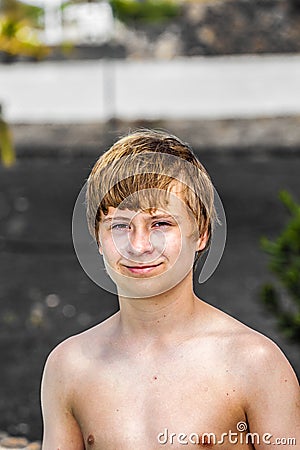 Outdoor portrait of cute handsome boy Stock Photo