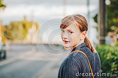 Outdoor portrait of cute preteen girl Stock Photo