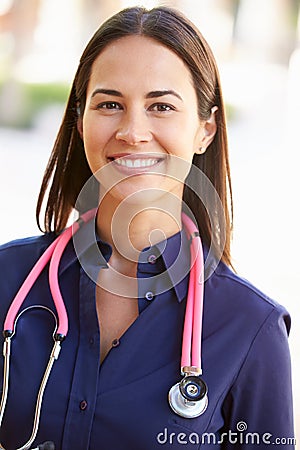 Outdoor Portrait Female Nurse Stock Photo