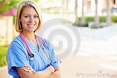 Outdoor Portrait Of Female Nurse Stock Photo