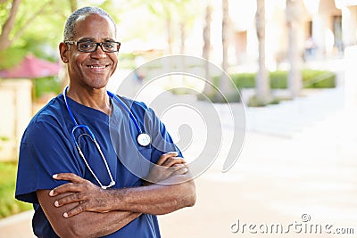 Outdoor Portrait Of Male Nurse Stock Photo