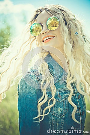 Outdoor portrait of young hippie woman Stock Photo